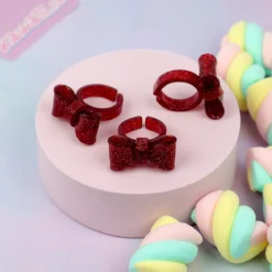 Chonky Ring - Mörkröd Glittrig Rosett