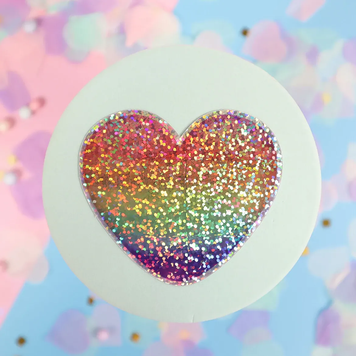 Glittrig sticker rainbow heart