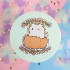 Glittrig sticker smol pumpkin cat