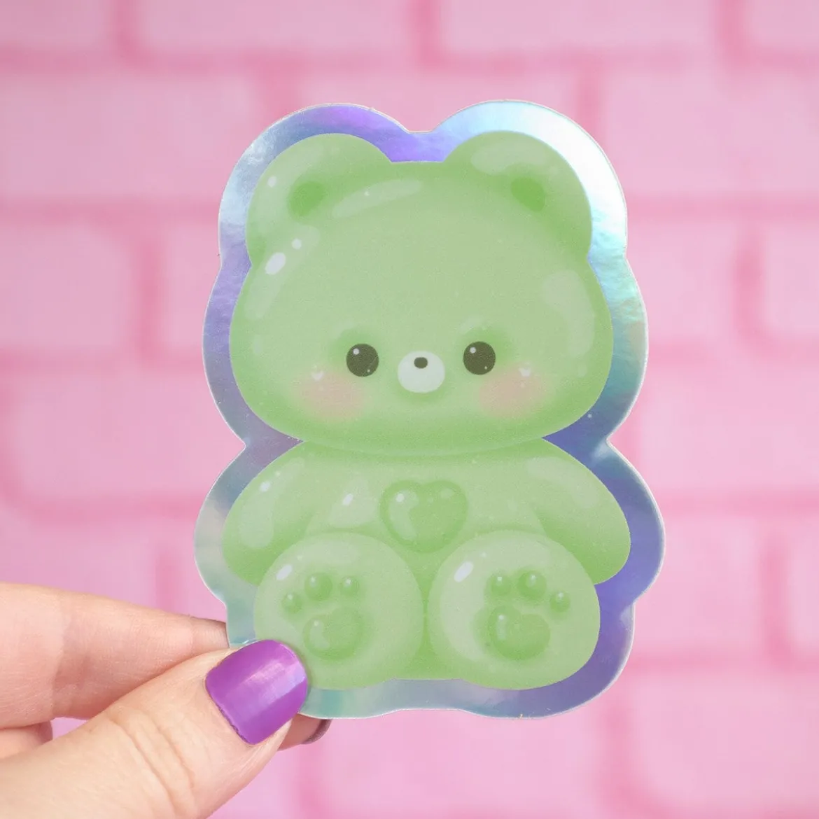 Holografisk sticker - Grön gummibjörn