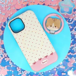 Mobilskal med Magsafe Phone Grip - Cat, Bows & Dots