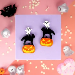 Örhängen - Katt med pumpa och spöke