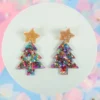 Örhängen - Transparent gran med färgglatt glitter och guldig stjärna